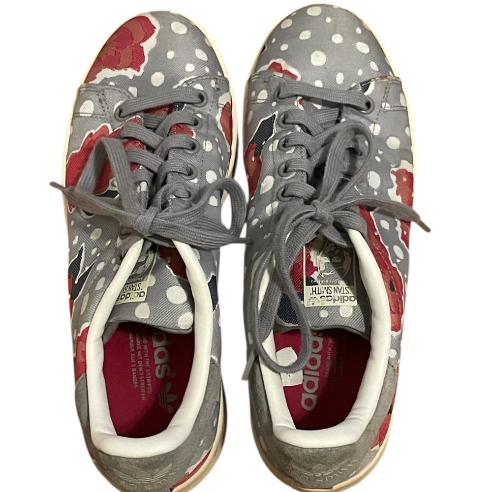 Adidas Stan Smith Floral Art Red and Gray Poppy Sneakers - Picture 8 of 11